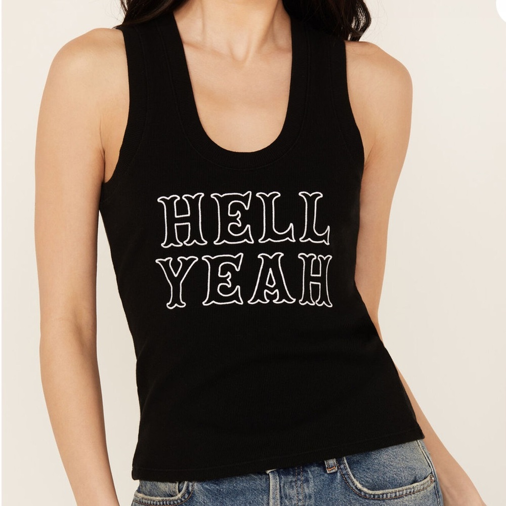 White Crow Women's Hell Yeah Embroidered Graphic Tank Top Black Size Medium